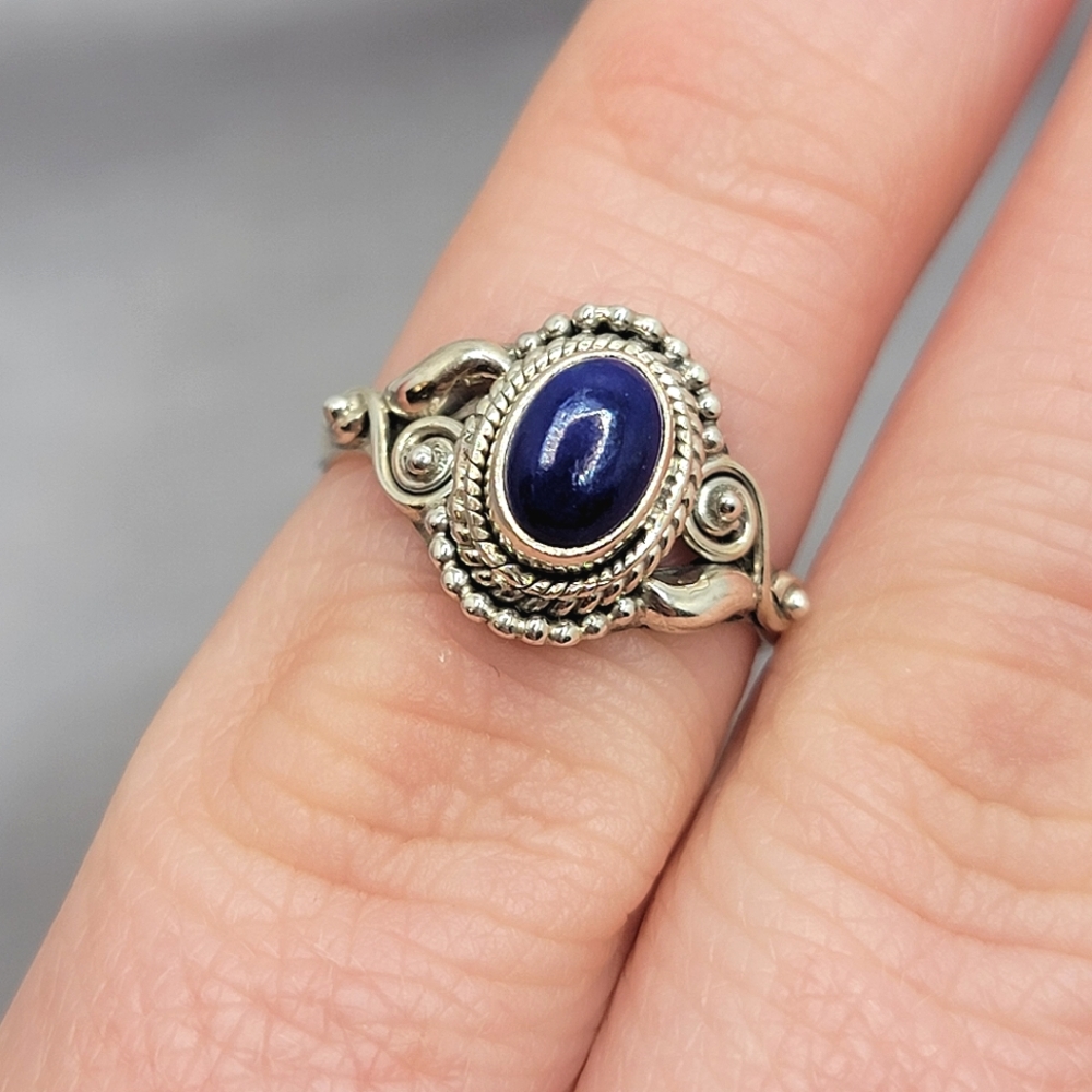 Lapis Lazuli Sterling Silver Dahlia Ring Designer Signed 925 Filigree